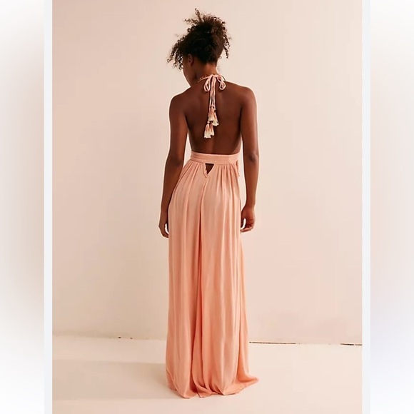 [XL] NWT Free People Look Into The Sun Coral Pink Maxi Dress Frayed & Tassels - Picture 3 of 15